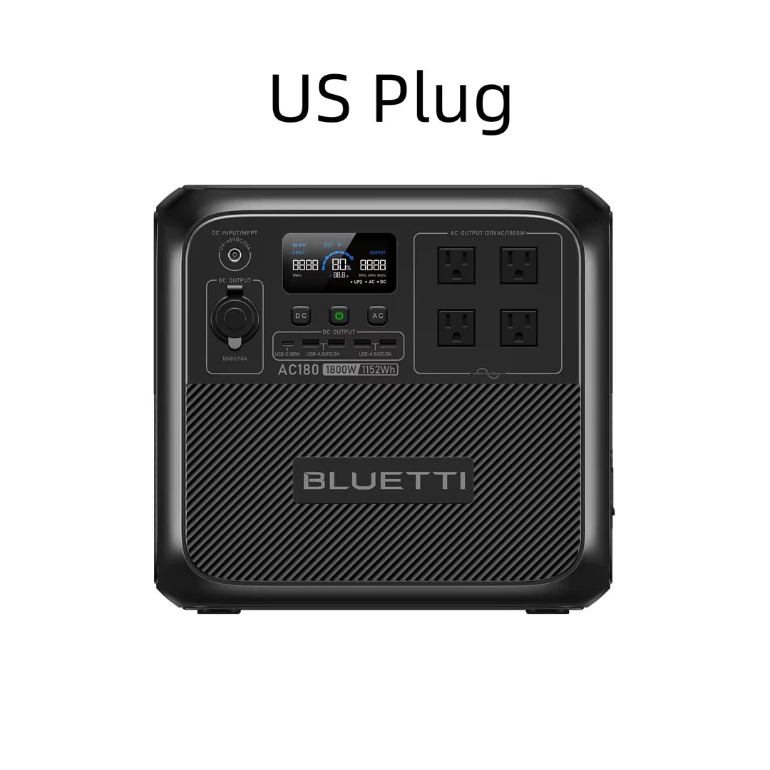 BLUETTI AC180 Portable Power Station – 1152Wh, 1800W Output, 2700W Surge, LiFePO₄, Solar + UPS, Wireless Charging