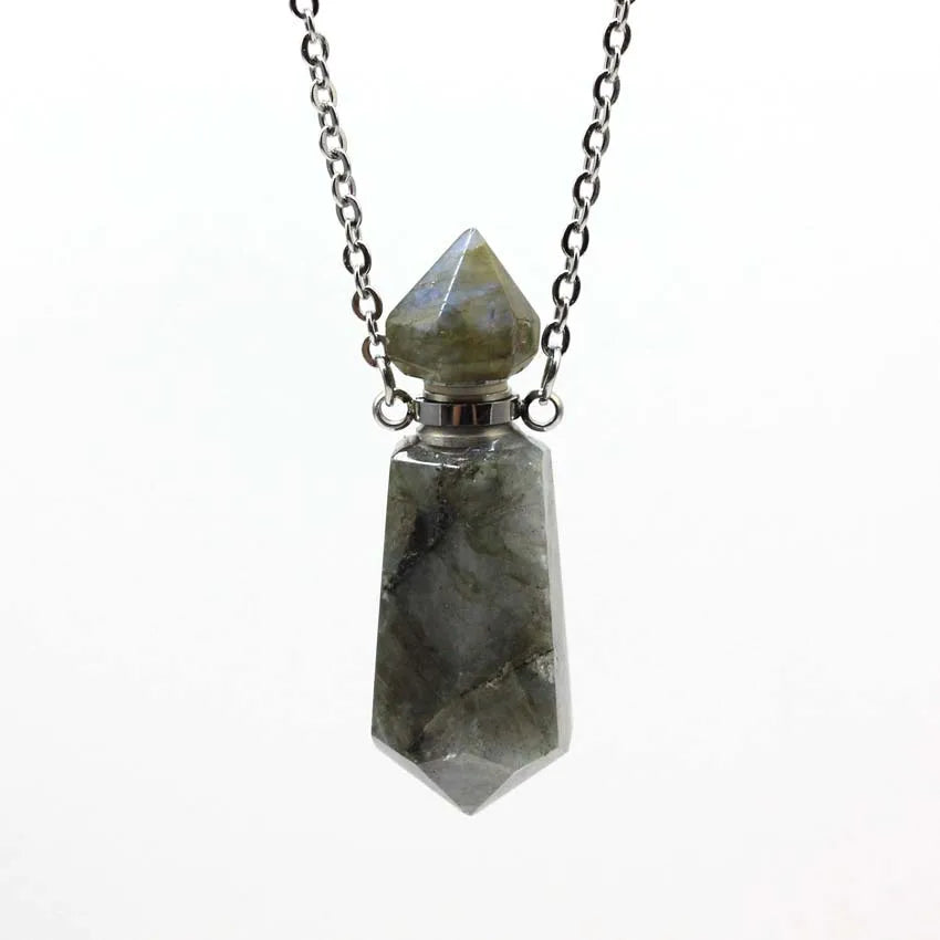 Natural Crystal Perfume Bottle Pendant Necklace