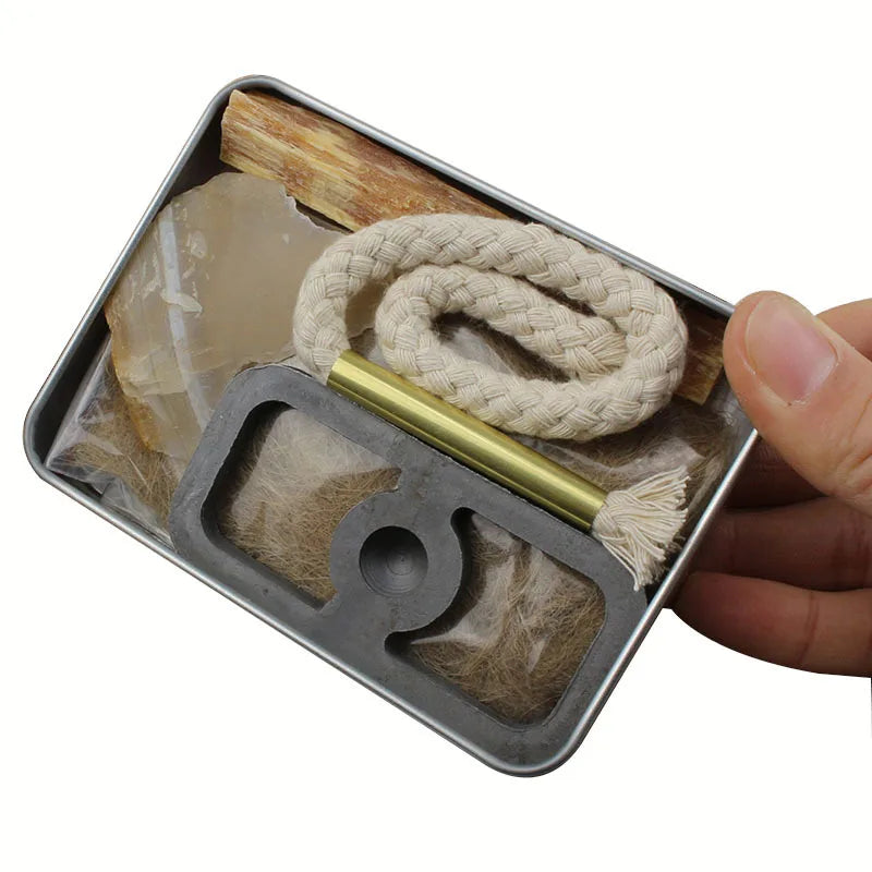 Traditional Flint & Steel Fire Starter Kit – Emergency Fire-Making Tool with Cotton Rope & Char Cloth