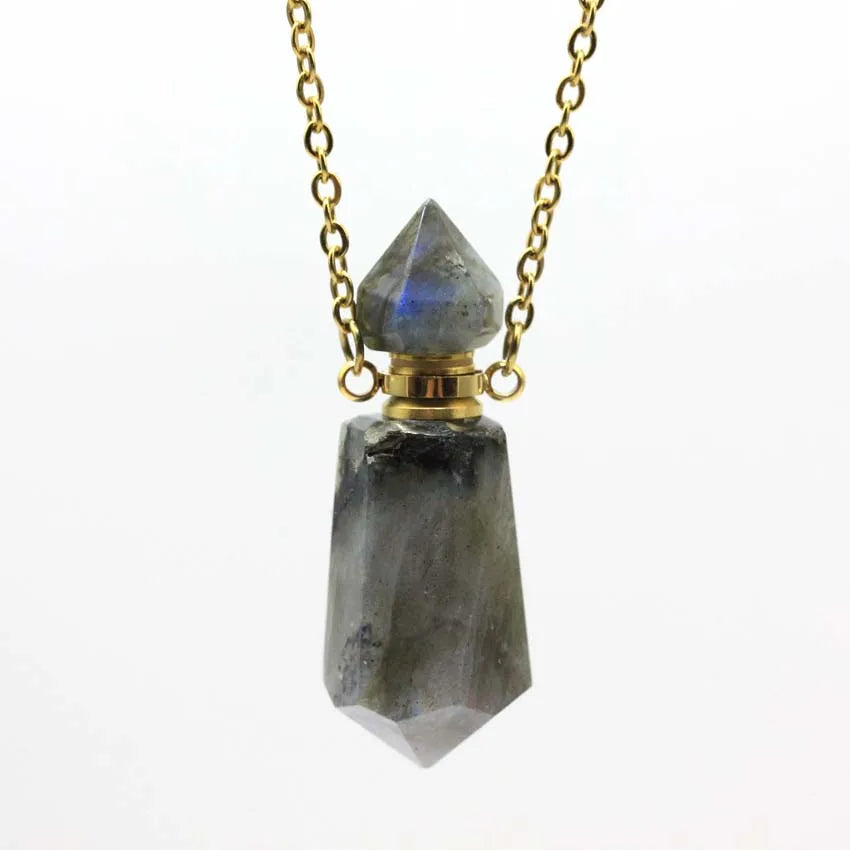 Natural Crystal Perfume Bottle Pendant Necklace