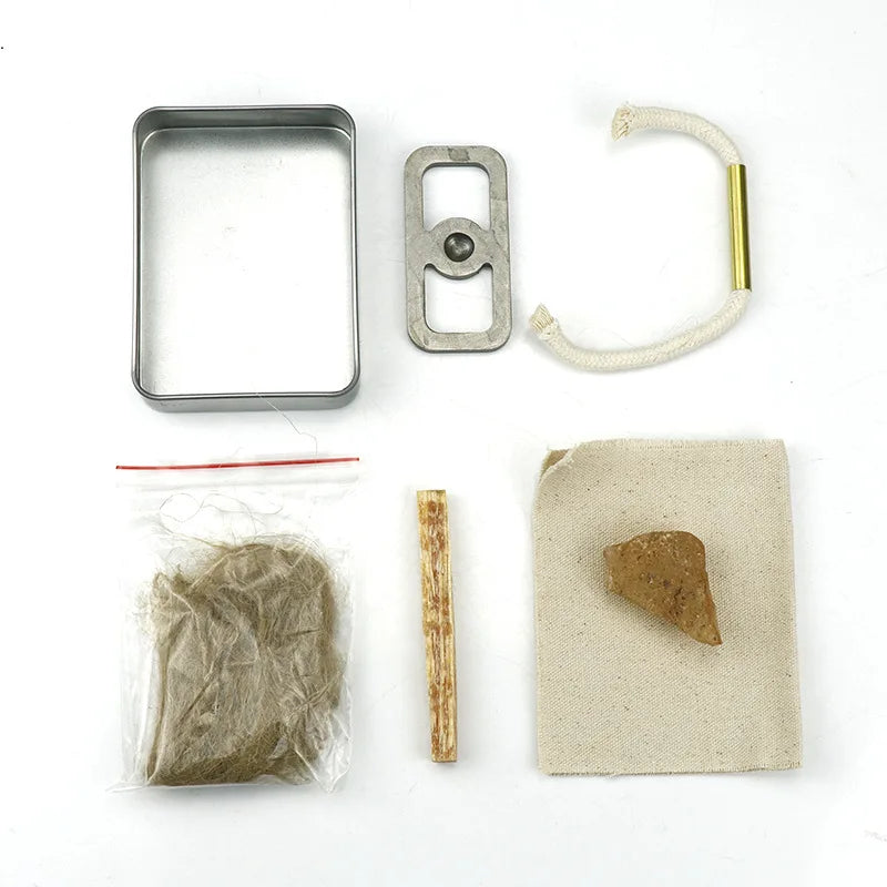 Traditional Flint & Steel Fire Starter Kit – Emergency Fire-Making Tool with Cotton Rope & Char Cloth
