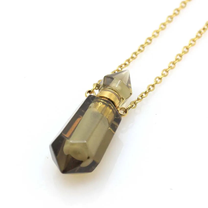 Natural Crystal Perfume Bottle Pendant Necklace