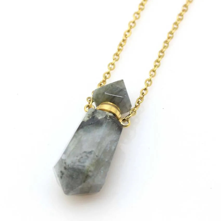 Natural Crystal Perfume Bottle Pendant Necklace