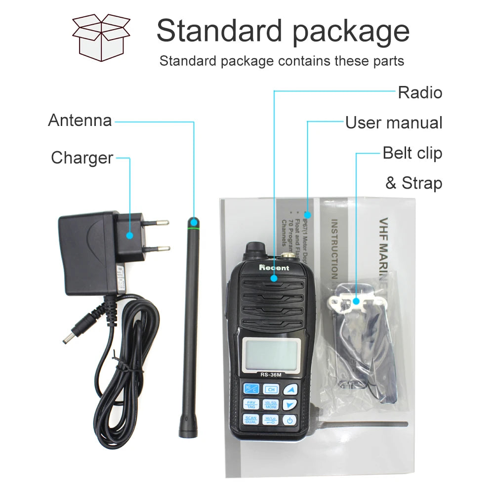 RS-36M VHF Marine Radio – IP67 Waterproof Floating Handheld Walkie-Talkie