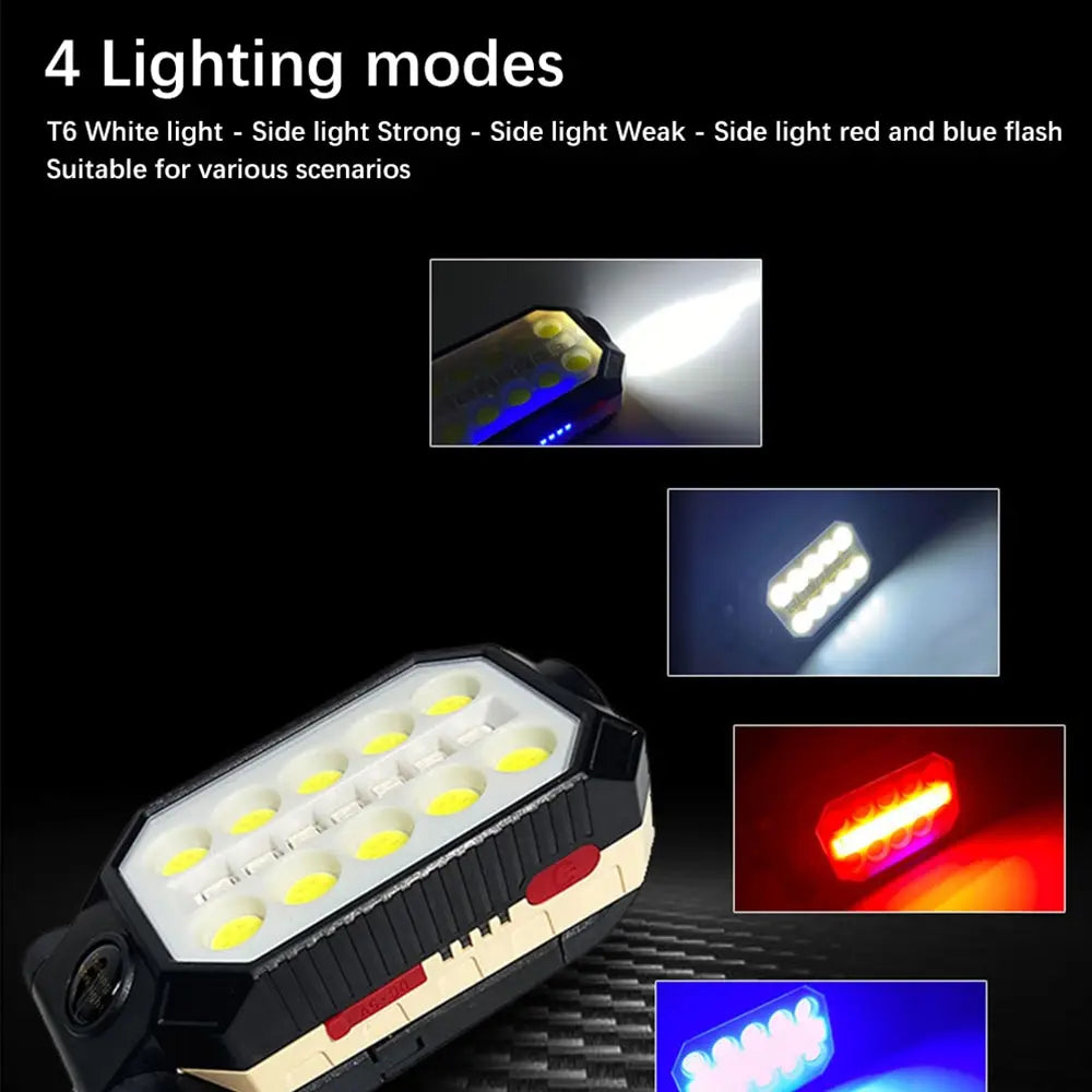 🔦 RxZoA High-Power Rechargeable LED Flashlight – Waterproof COB Work Light with Magnet, USB Charging & Red/Blue Emergency Beacon