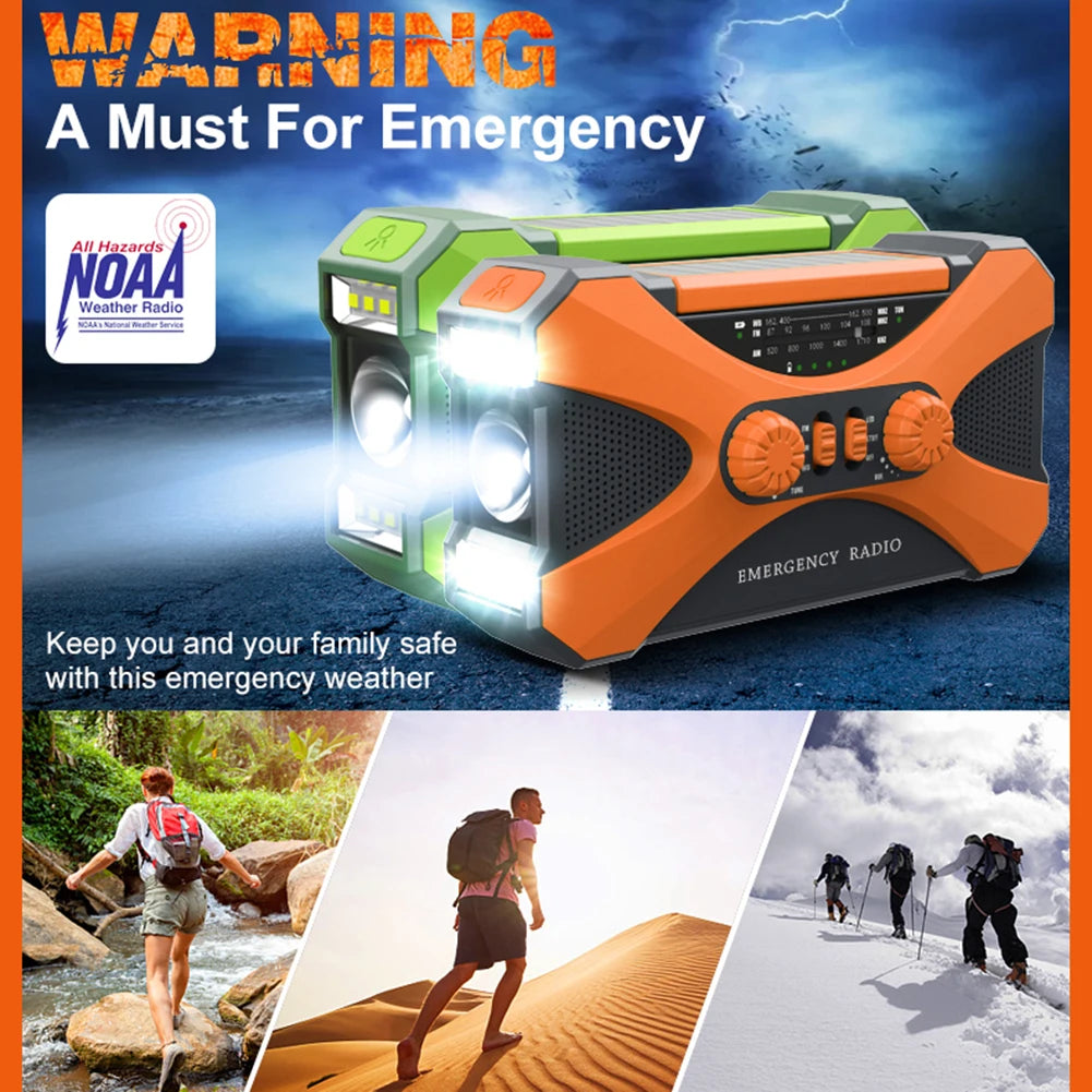 10,000mAh Emergency Weather Radio – Solar Hand Crank NOAA FM/AM/WB with LED Flashlight and Power Bank