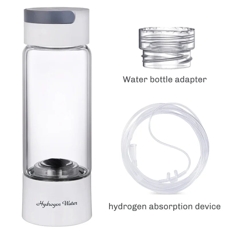 Portable Hydrogen-Rich Water Generator Bottle – USB Rechargeable, 420ml Borosilicate Glass
