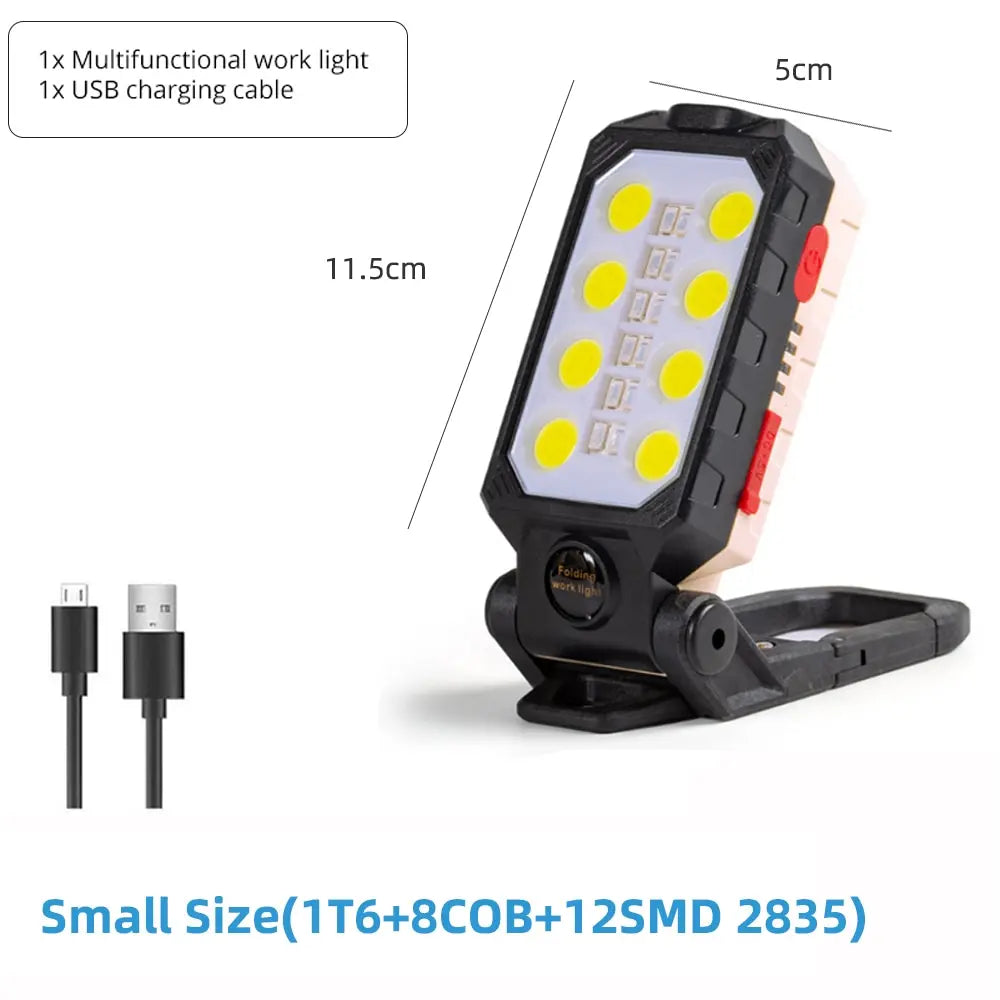 🔦 RxZoA High-Power Rechargeable LED Flashlight – Waterproof COB Work Light with Magnet, USB Charging & Red/Blue Emergency Beacon