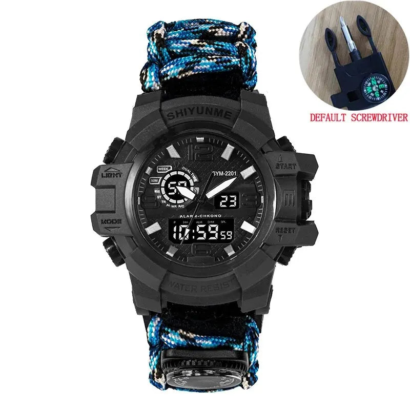 ⌚ Tactical Survival Paracord Watch – Waterproof Military-Grade Outdoor Emergency Gear with Compass, Thermometer & LED Display