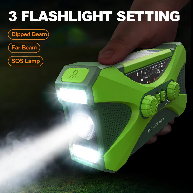 10,000mAh Emergency Weather Radio – Solar Hand Crank NOAA FM/AM/WB with LED Flashlight and Power Bank
