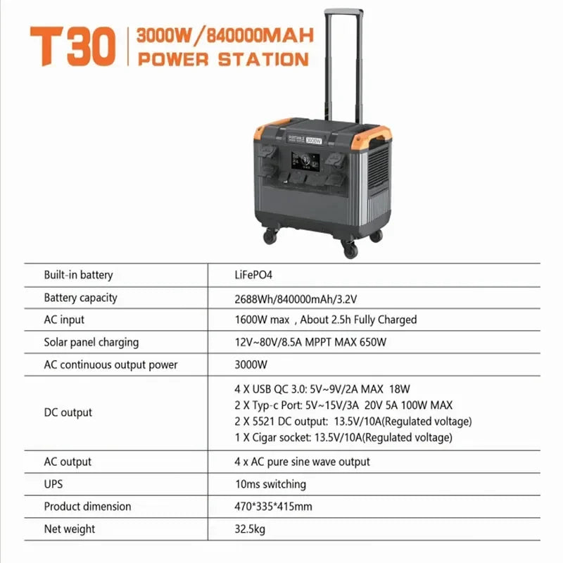 ⚡ 3000W Portable Power Station – LiFePO4 Solar Generator with 2688Wh Capacity & 220V Output for Camping, RV & Emergency Backup
