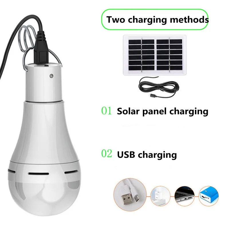💡 Solar-Powered LED Bulb – USB Rechargeable with Remote, Multi-Brightness Modes & IP65 Waterproof for Camping & Emergencies