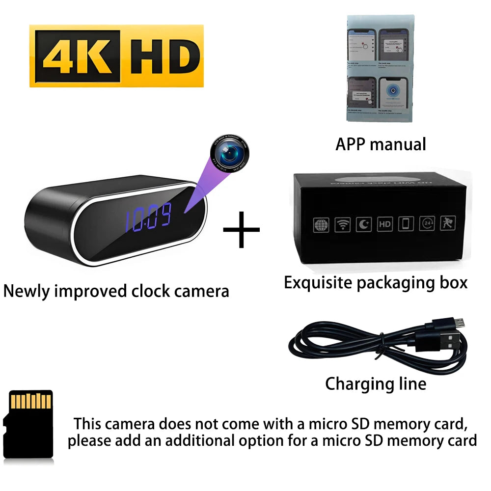 StealthGuard 4K WiFi Mini Camera Clock – Motion Detection, Infrared Night Vision & Remote Viewing
