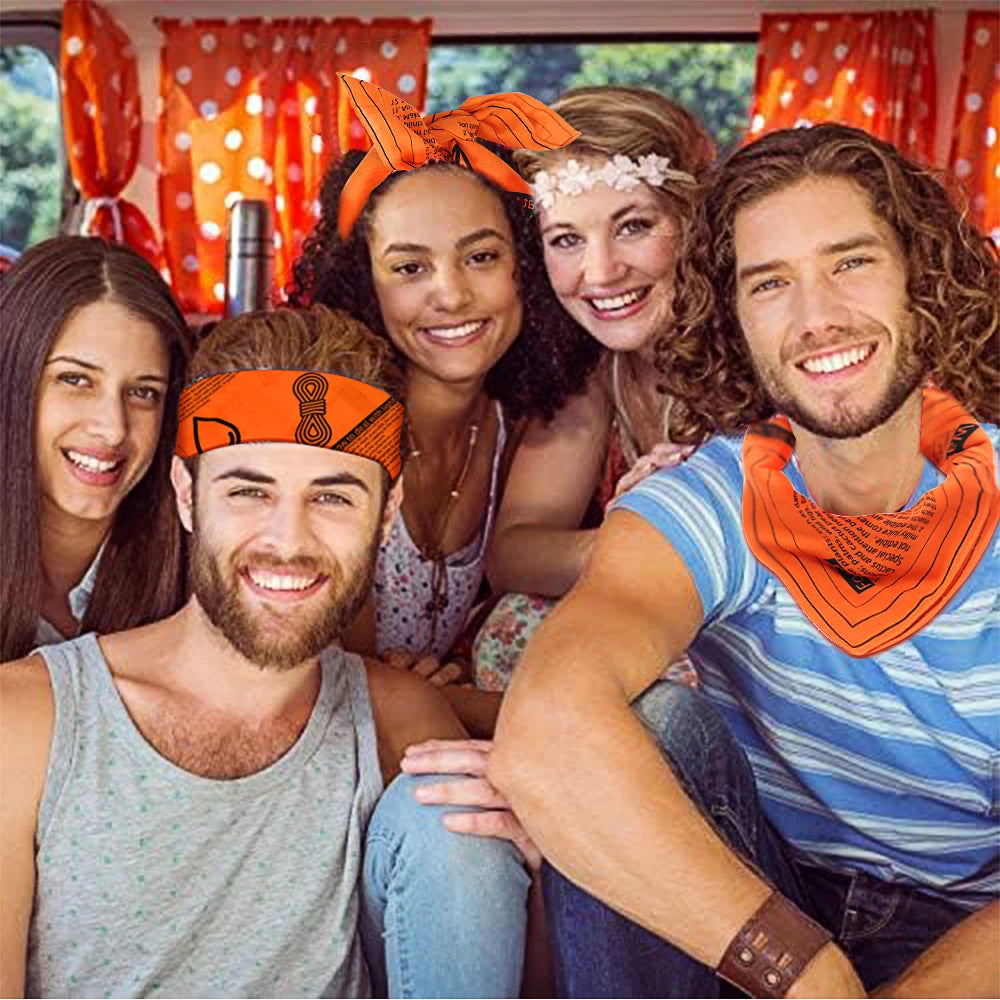 🧢 Survival Bandana – High-Vis Orange with Printed Emergency Tips