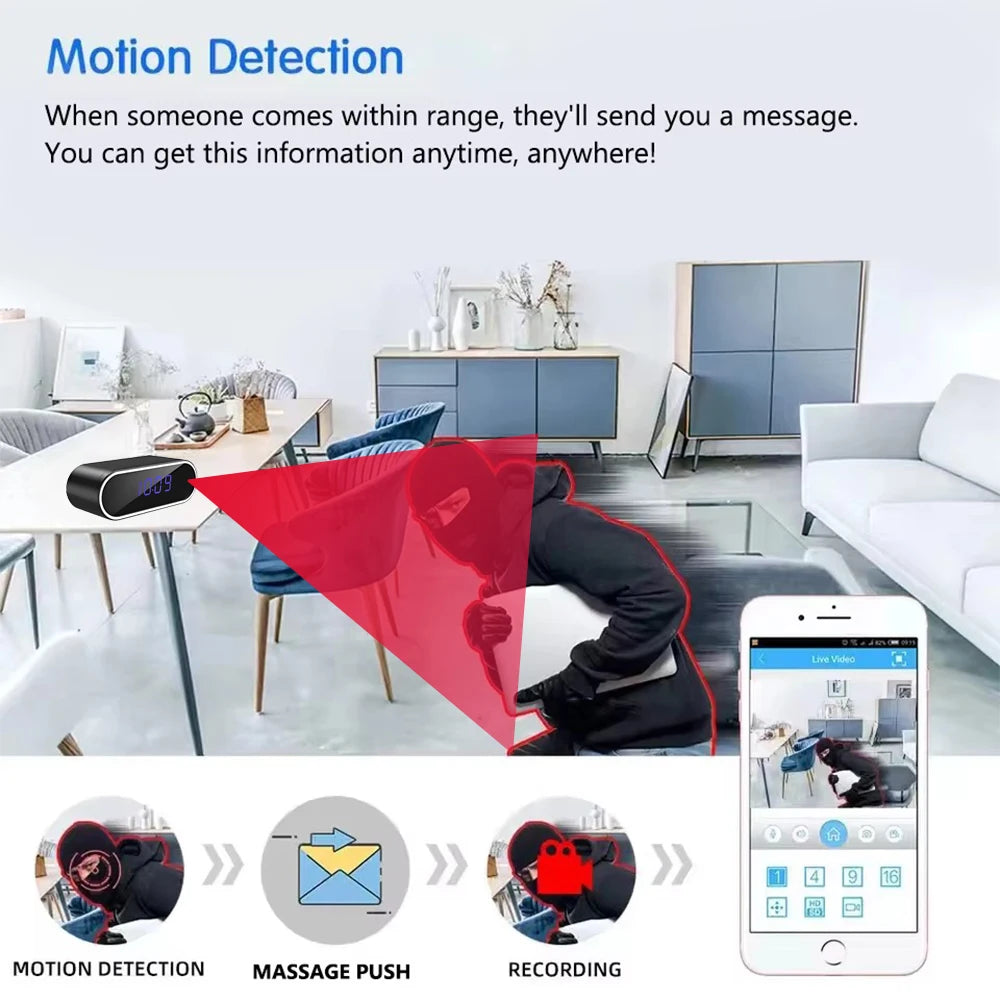 StealthGuard 4K WiFi Mini Camera Clock – Motion Detection, Infrared Night Vision & Remote Viewing