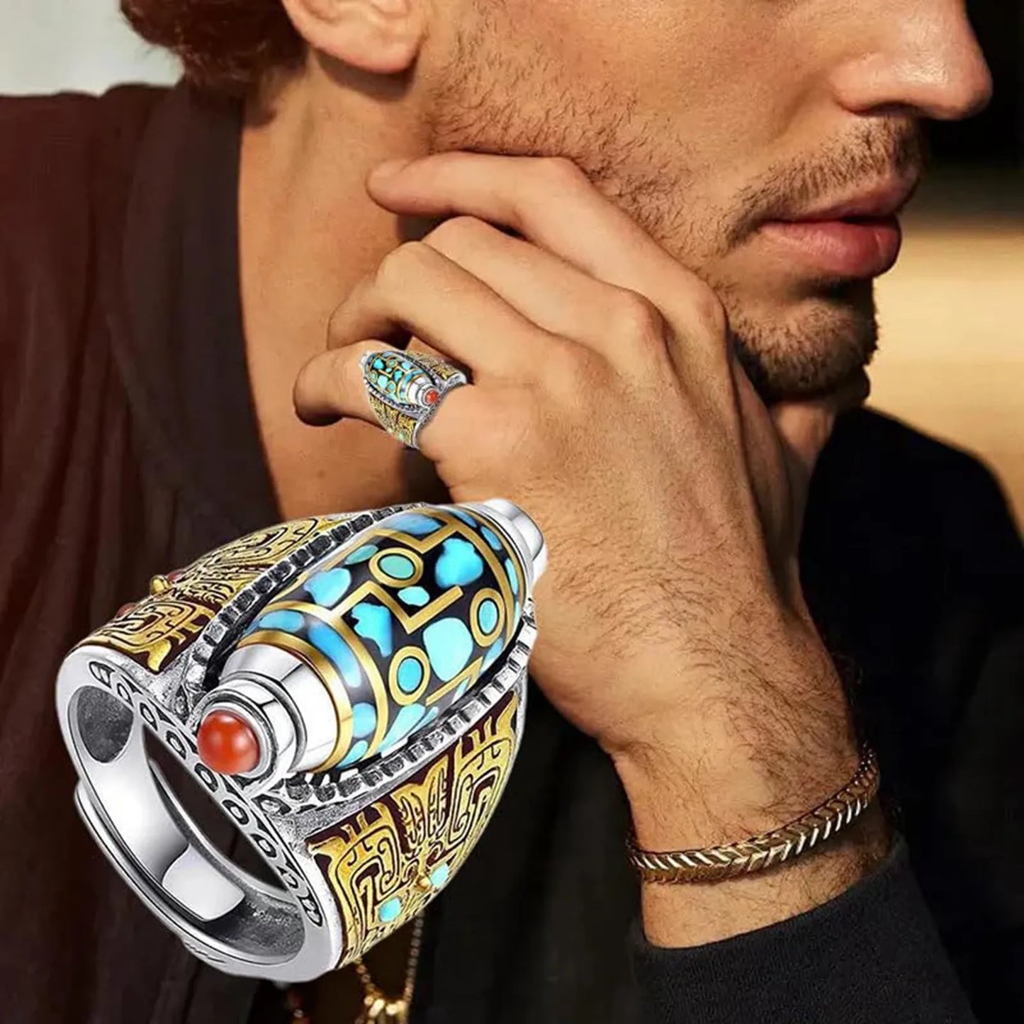 Mantra Dzi Ring | Spinning Prayer Wheel for the Hand