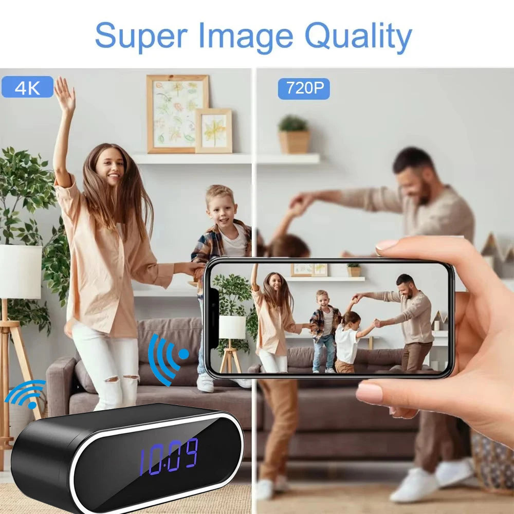 StealthGuard 4K WiFi Mini Camera Clock – Motion Detection, Infrared Night Vision & Remote Viewing