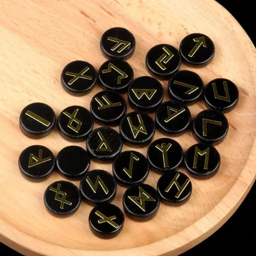 Natural Crystal Rune Stone Set – Ancient Runic Alphabet for Divination, Healing & Spiritual Guidance