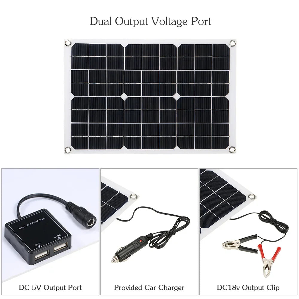 ☀️ 1200W Solar Panel Charger – 12V Dual USB with Optional 10A–100A Controller