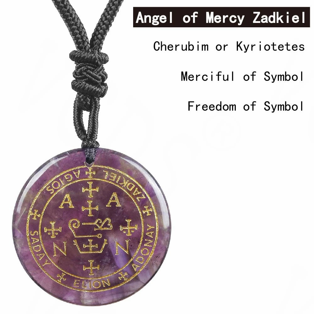 🜂 Seven Archangels Amulet | Seal of Solomon in Natural Amethyst or Clear Quartz