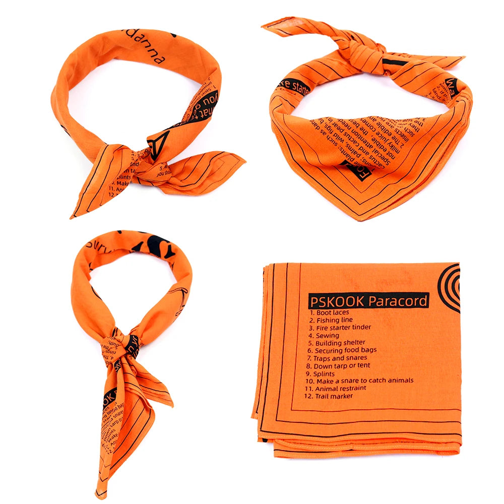 🧢 Survival Bandana – High-Vis Orange with Printed Emergency Tips