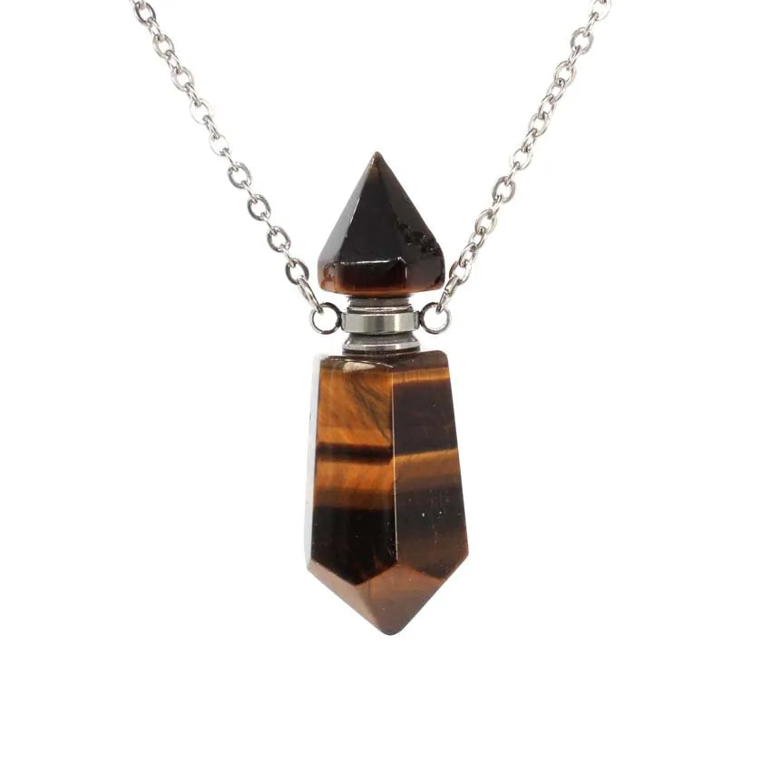 Natural Crystal Perfume Bottle Pendant Necklace