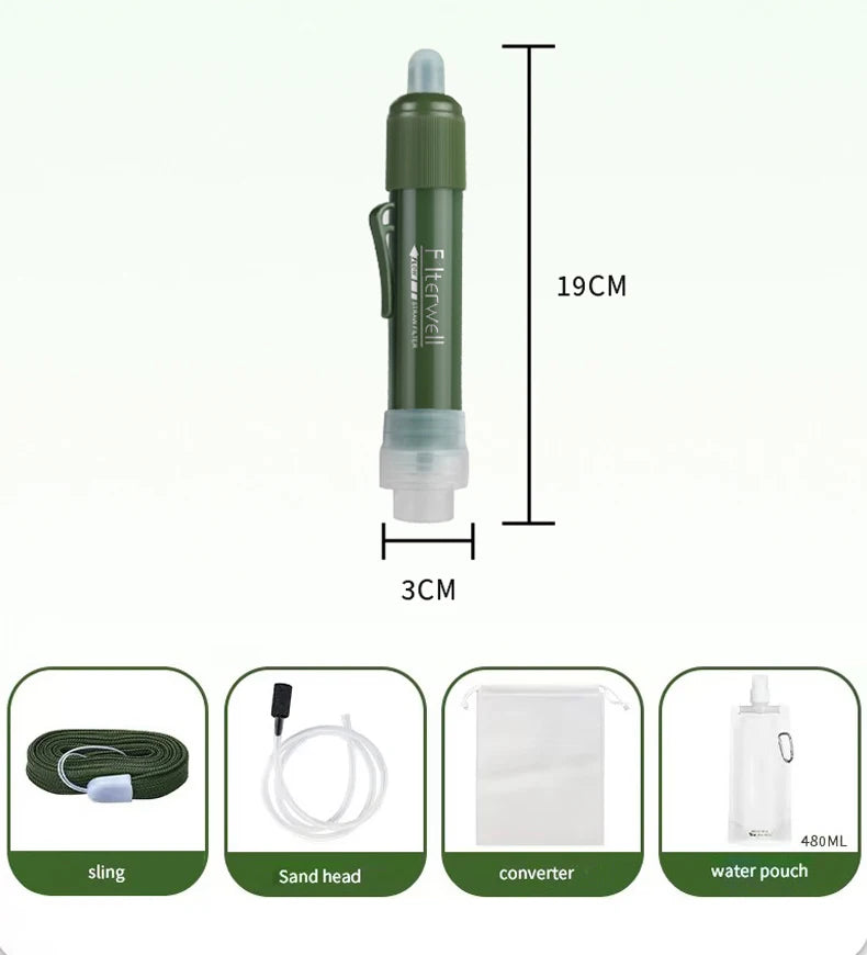 Filterwell Carbon Survival Straw – 4000L Triple-Stage Water Purifier for Prepping, Camping & Emergency Use