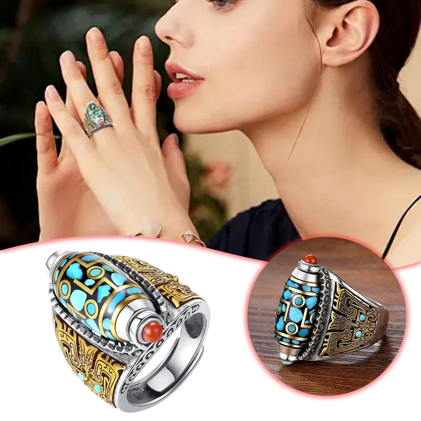 Mantra Dzi Ring | Spinning Prayer Wheel for the Hand