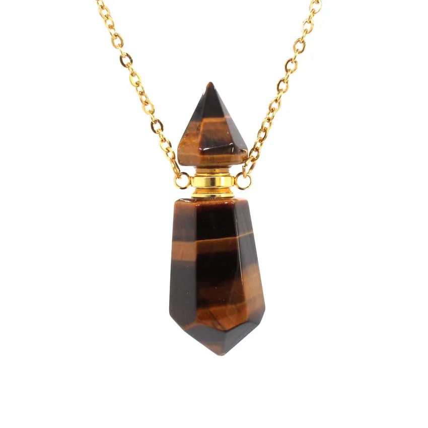 Natural Crystal Perfume Bottle Pendant Necklace