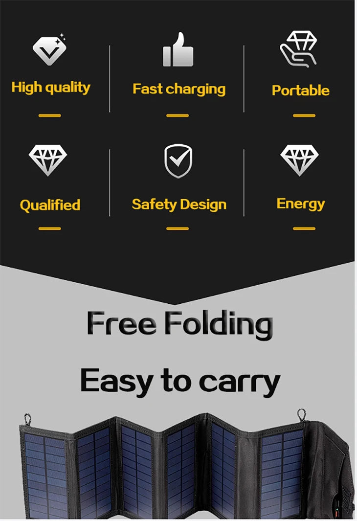☀️ 6-Fold 20W/h Foldable Solar Panel – USB 5V DC Charger for Phones, Power Banks & Off-Grid Mobile Power