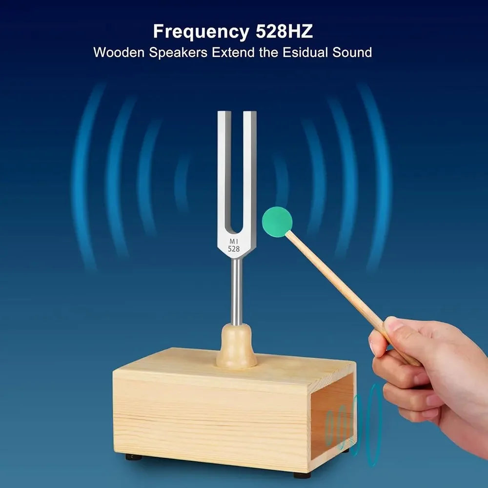 432Hz & 528Hz Chakra Tuning Fork Set with Resonant Box & Mallet