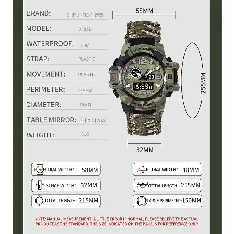 ⌚ Tactical Survival Paracord Watch – Waterproof Military-Grade Outdoor Emergency Gear with Compass, Thermometer & LED Display