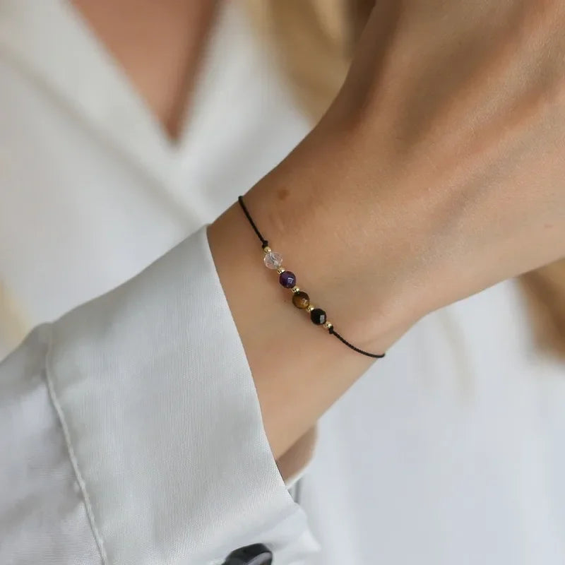 Empath Protection Crystal Bracelet – Rose Quartz, Amethyst, Black Tourmaline & Tiger Eye