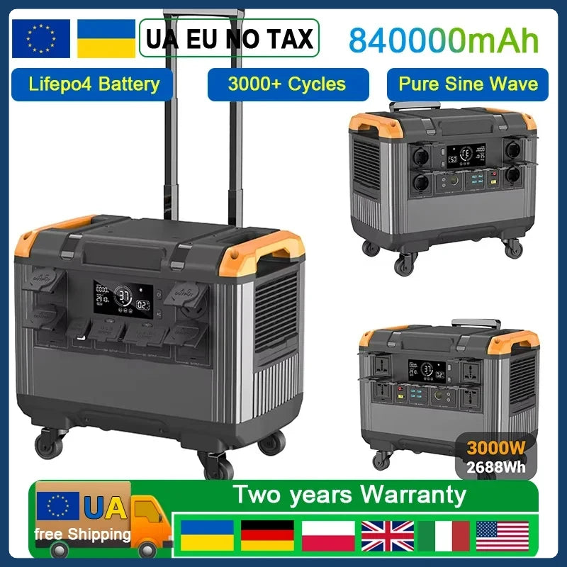 ⚡ 3000W Portable Power Station – LiFePO4 Solar Generator with 2688Wh Capacity & 220V Output for Camping, RV & Emergency Backup