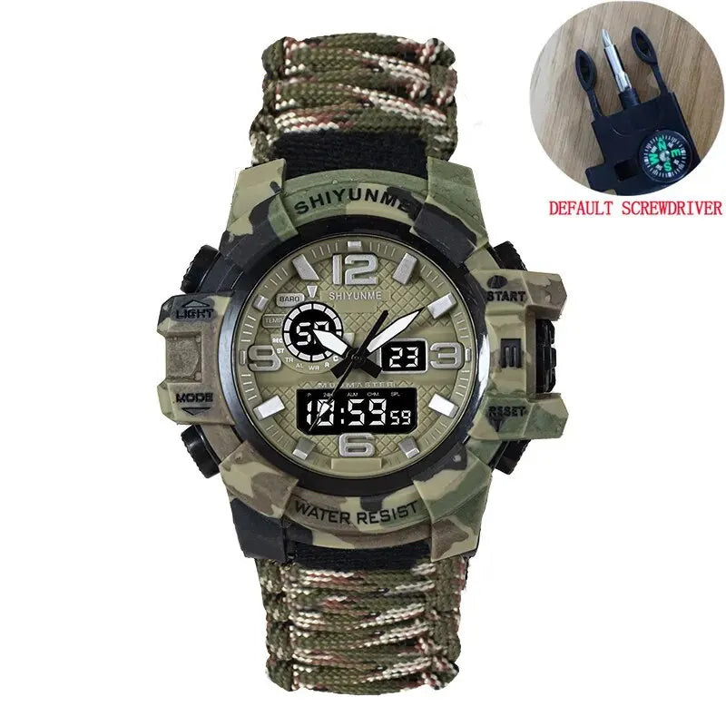 ⌚ Tactical Survival Paracord Watch – Waterproof Military-Grade Outdoor Emergency Gear with Compass, Thermometer & LED Display