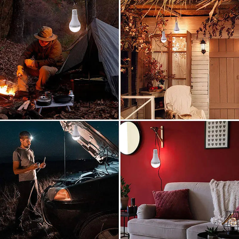 💡 Solar-Powered LED Bulb – USB Rechargeable with Remote, Multi-Brightness Modes & IP65 Waterproof for Camping & Emergencies