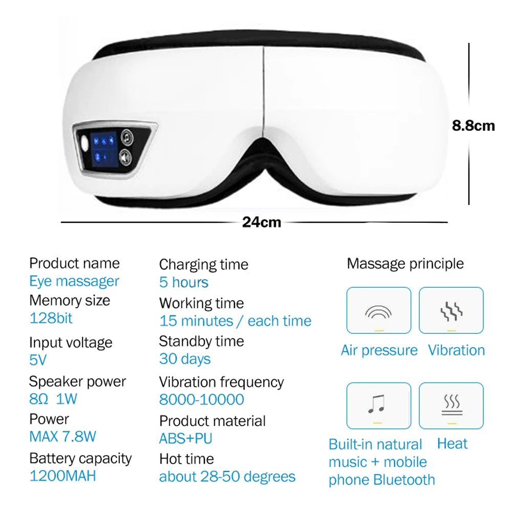6D Smart Vibration Eye Therapy Massager Mask with Bluetooth Music