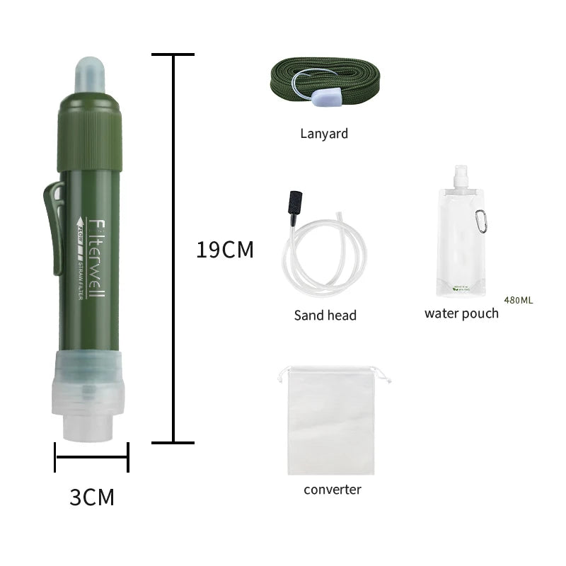 Filterwell Carbon Survival Straw – 4000L Triple-Stage Water Purifier for Prepping, Camping & Emergency Use