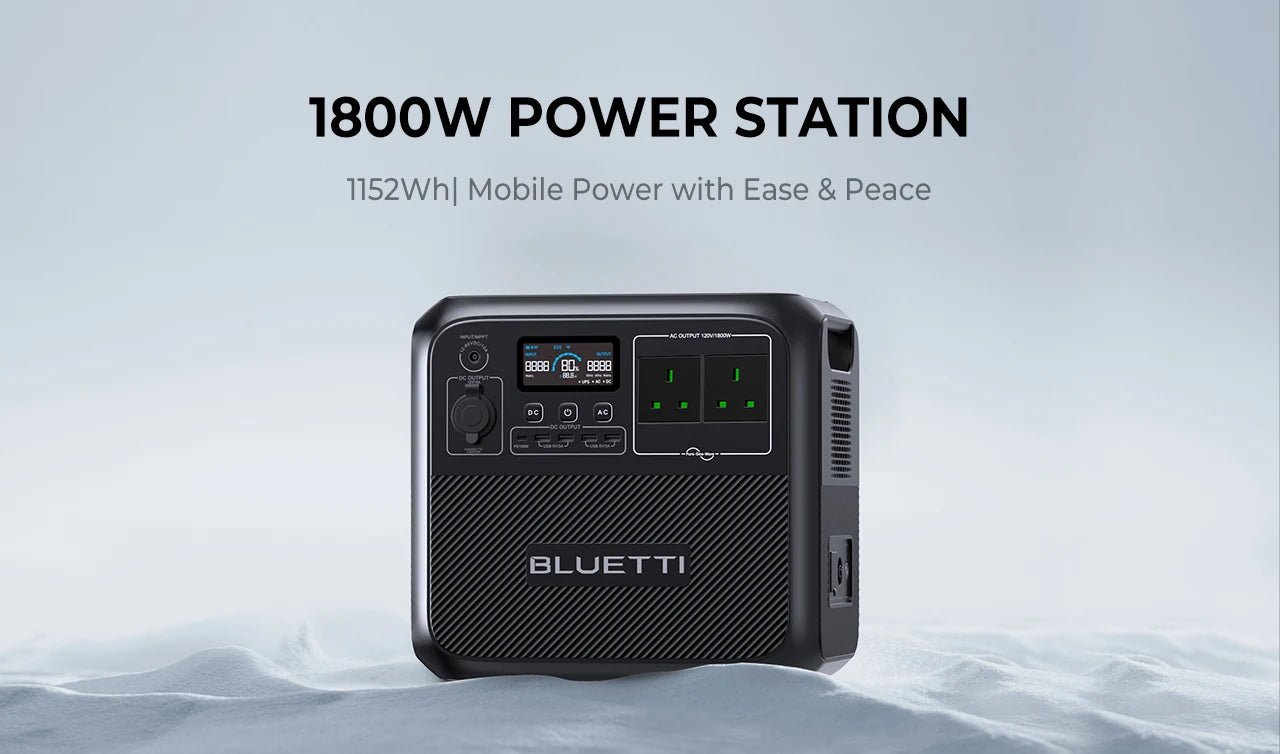 BLUETTI AC180 Portable Power Station – 1152Wh, 1800W Output, 2700W Surge, LiFePO₄, Solar + UPS, Wireless Charging