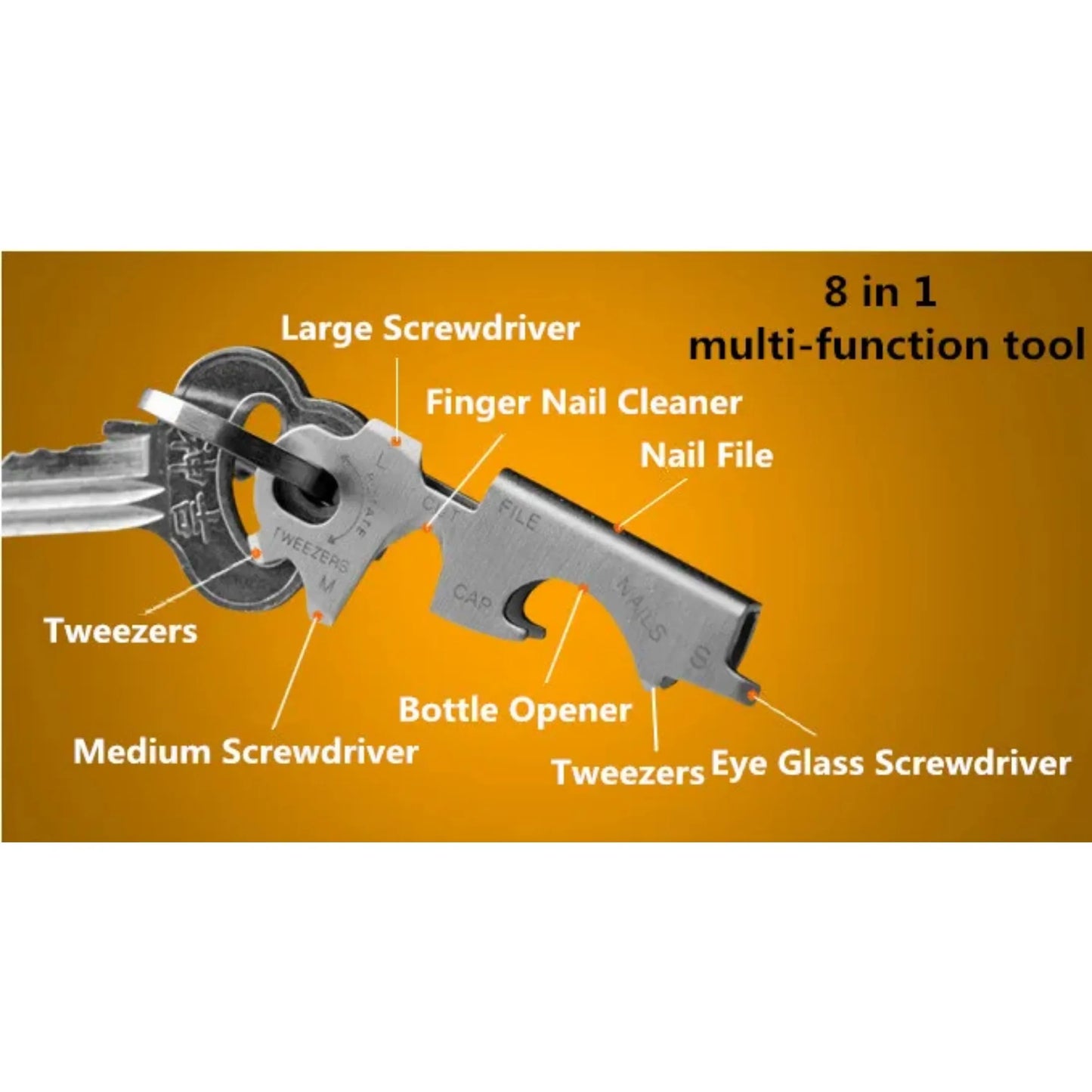 8-in-1 Stainless Steel EDC Multi-Tool Keychain