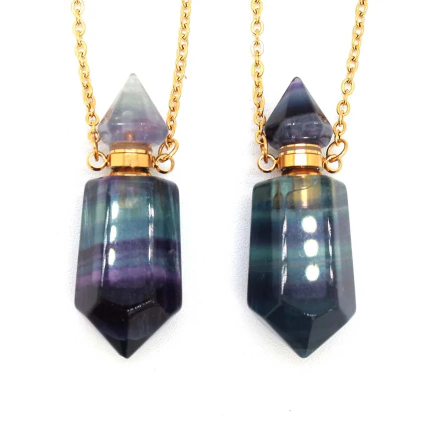 Natural Crystal Perfume Bottle Pendant Necklace