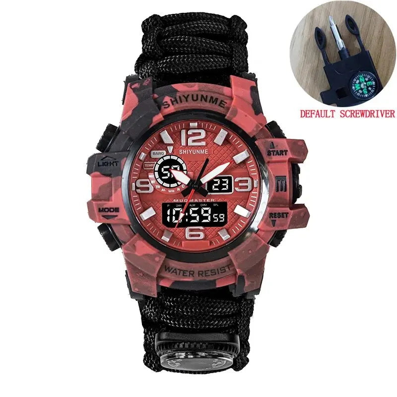 ⌚ Tactical Survival Paracord Watch – Waterproof Military-Grade Outdoor Emergency Gear with Compass, Thermometer & LED Display