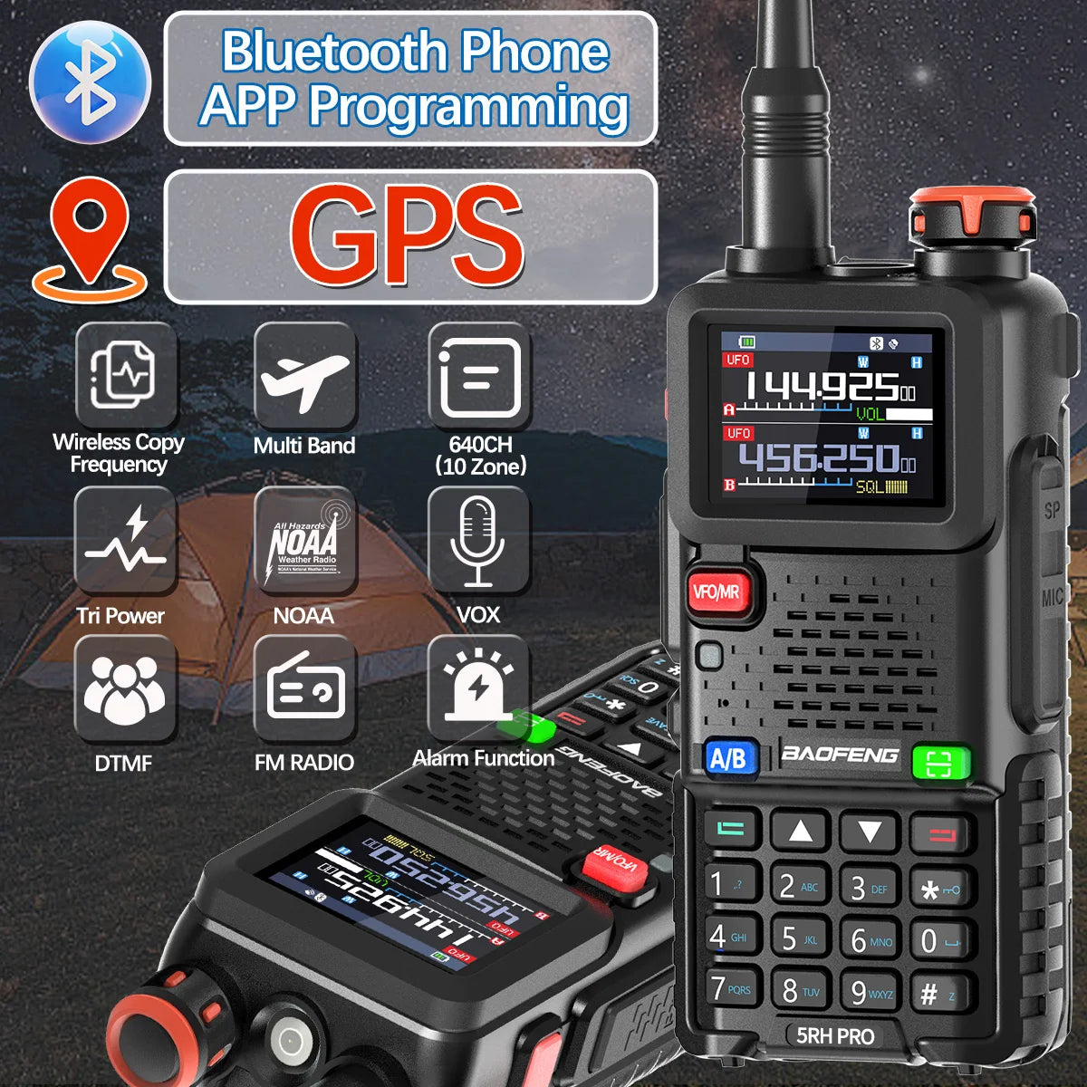 π‘ Baofeng UV-5RH PRO Bluetooth + GPS Walkie Talkie β Long-Range Multi-Band Two-Way Radio with Type-C Charging for Grid-Down Survival, Travel & Tactical Teams