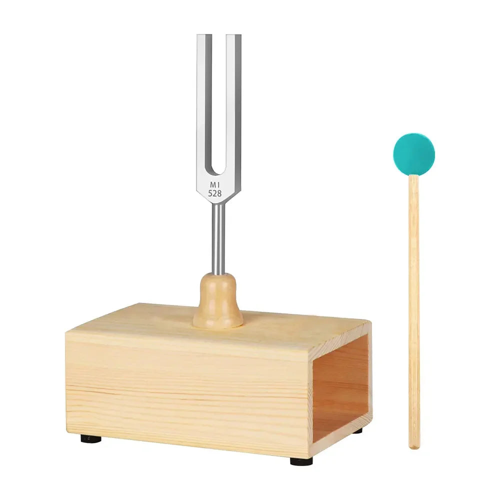 432Hz & 528Hz Chakra Tuning Fork Set with Resonant Box & Mallet