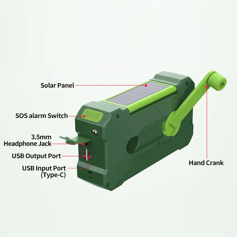 10,000mAh Emergency Weather Radio – Solar Hand Crank NOAA FM/AM/WB with LED Flashlight and Power Bank