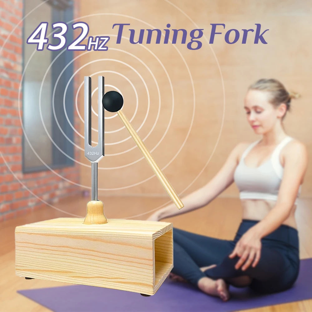 432Hz & 528Hz Chakra Tuning Fork Set with Resonant Box & Mallet