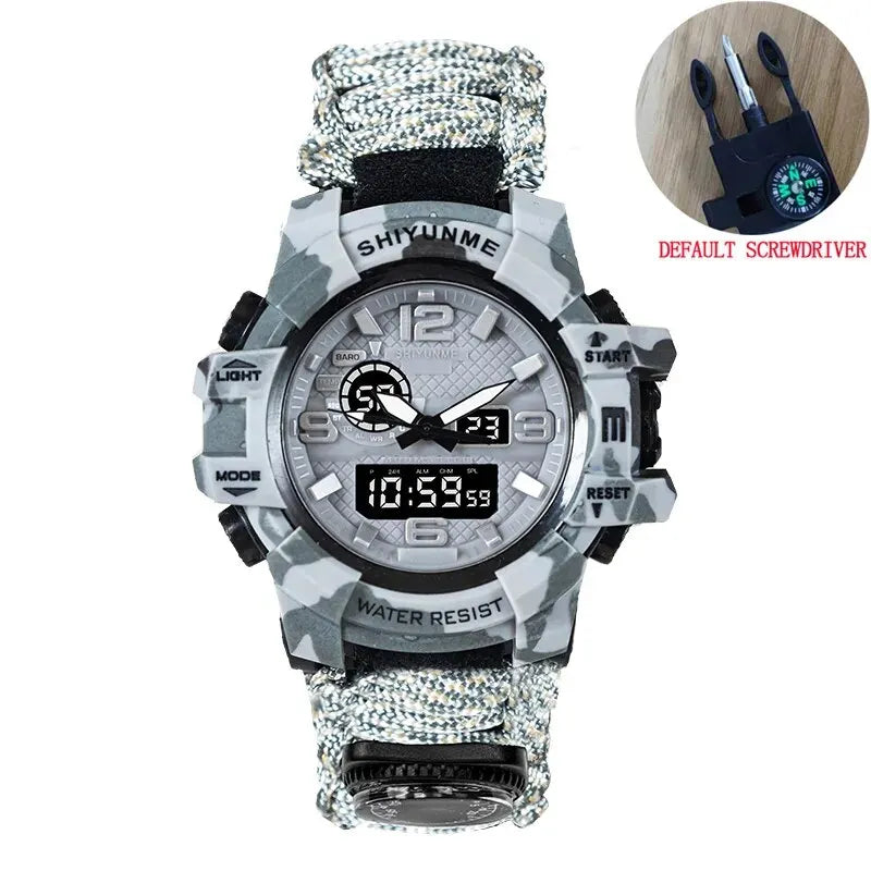 ⌚ Tactical Survival Paracord Watch – Waterproof Military-Grade Outdoor Emergency Gear with Compass, Thermometer & LED Display