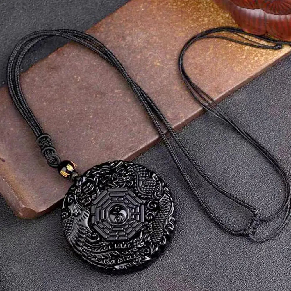 Obsidian Dragon-Phoenix Amulet | Forged in the Black Sun