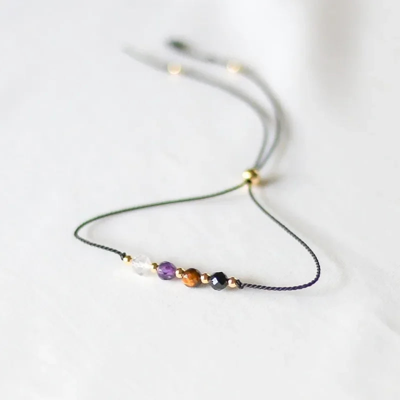 Empath Protection Crystal Bracelet – Rose Quartz, Amethyst, Black Tourmaline & Tiger Eye