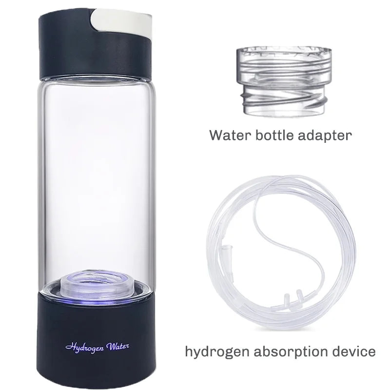 Portable Hydrogen-Rich Water Generator Bottle – USB Rechargeable, 420ml Borosilicate Glass